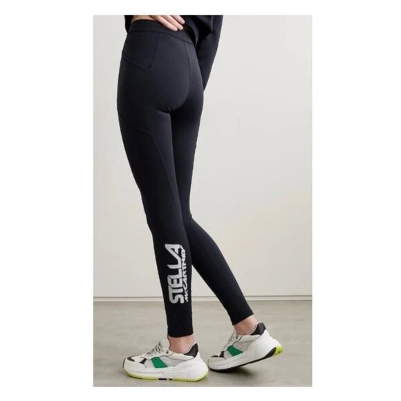 STELLA MCCARTNEY Navy Logo-print Scuba Tech Leggings Size 40/6-8 Small Pockets - Picture 1 of 12